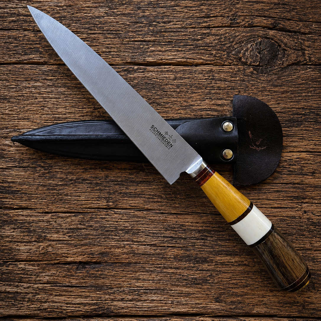 Handcrafted 20cm Stainless steel Knife - Guayubira/tatajuba wood & bovine bone Handle
