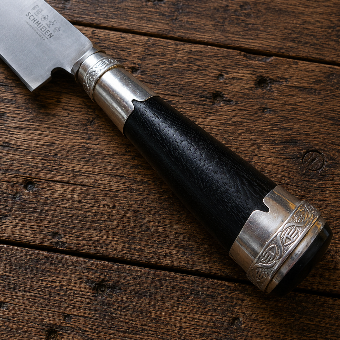 Handcrafted BBQ Set - 18cm Stainless Steel Knife - Old fustic wood & Alpaca Handle
