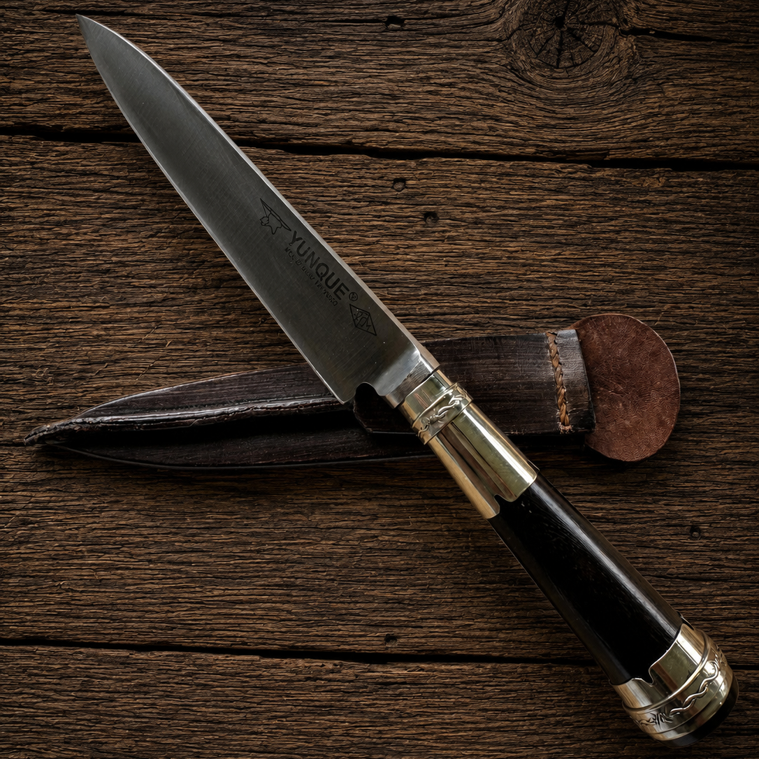 Handcrafted 14cm Molybdenum Vanadium Knife - Old fustic wood & Alpaca Handle