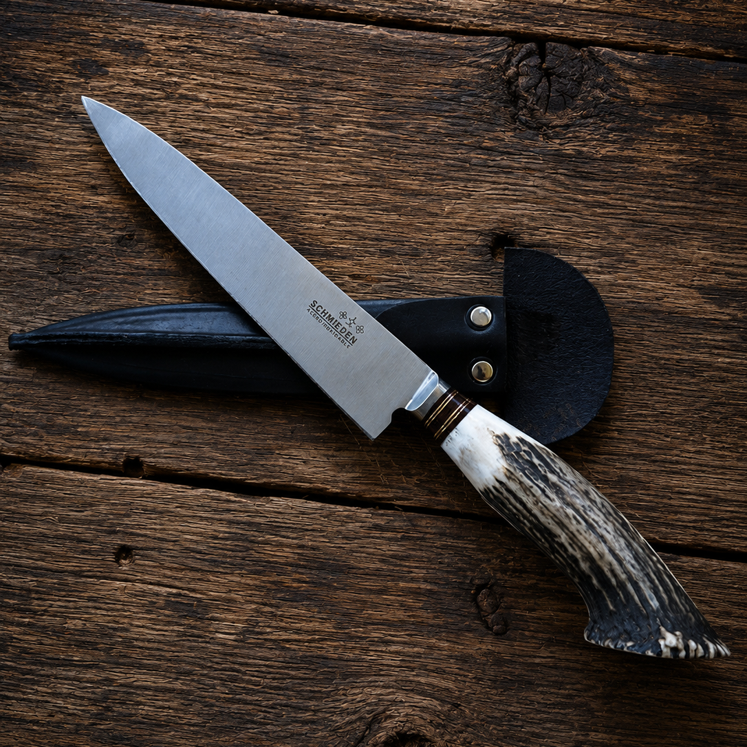 Handcrafted 20cm Stainless steel Knife - Natural deer antler Handle