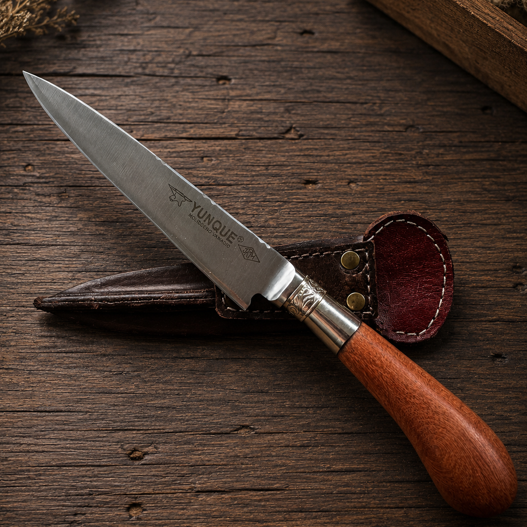 Handcrafted 14cm Molybdenum Vanadium Knife - Red Quebracho wood & Alpaca Handle