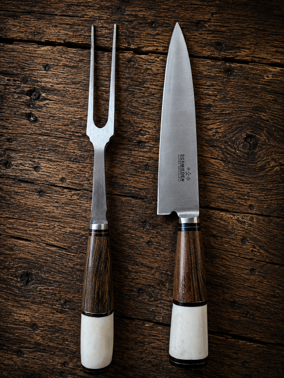 Handcrafted BBQ Set - 18cm Stainless Steel Knife - Guayubira wood & bovine bone Handle