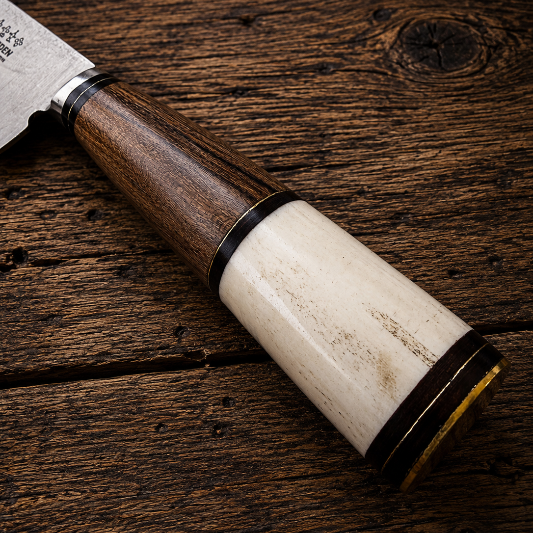 Handcrafted BBQ Set - 18cm Stainless Steel Knife - Guayubira wood & bovine bone Handle