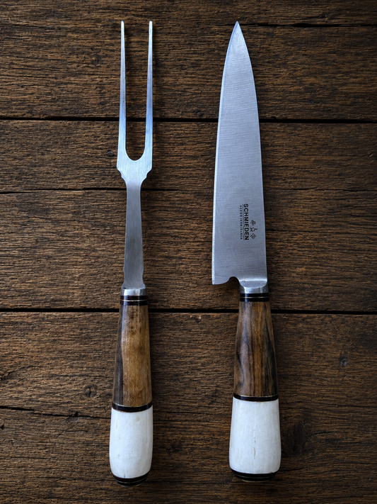 Handcrafted BBQ Set - 18cm Stainless Steel Knife - Guayubira wood & bovine bone Handle