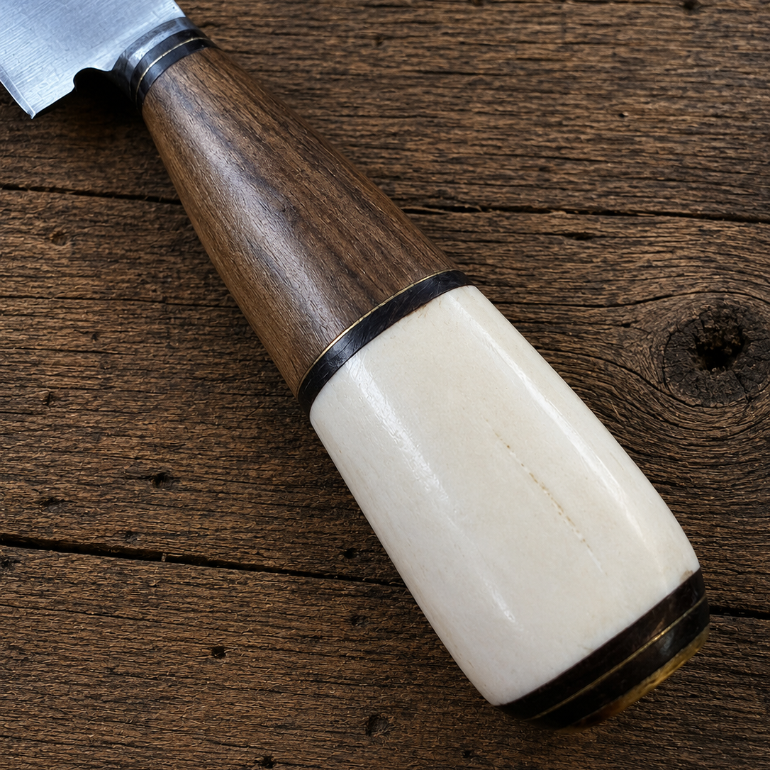 Handcrafted BBQ Set - 18cm Stainless Steel Knife - Guayubira wood & bovine bone Handle