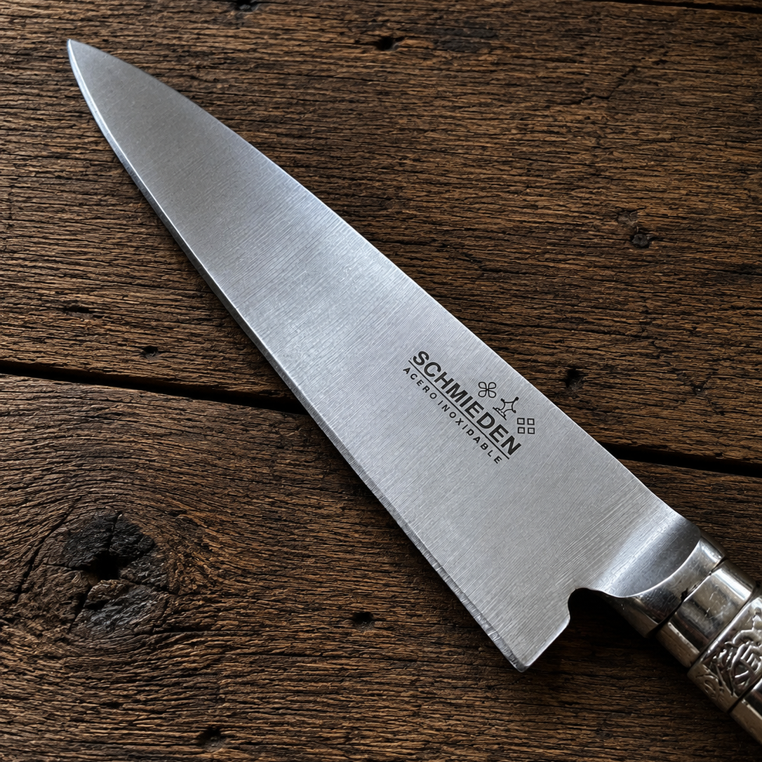 Handcrafted BBQ Set - 18cm Stainless Steel Knife - Old fustic wood & Alpaca Handle