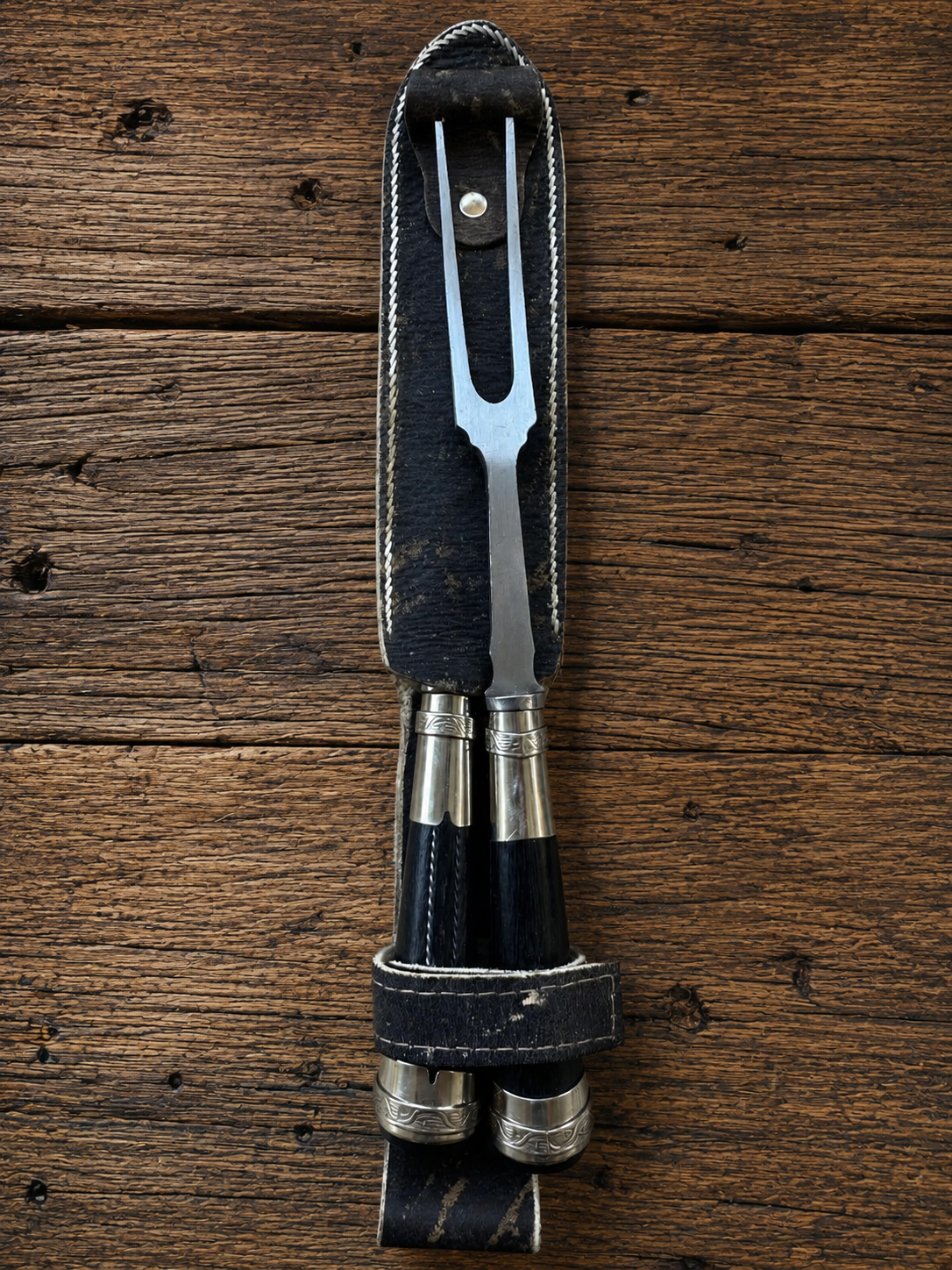 Handcrafted BBQ Set - 18cm Stainless Steel Knife - Old fustic wood & Alpaca Handle