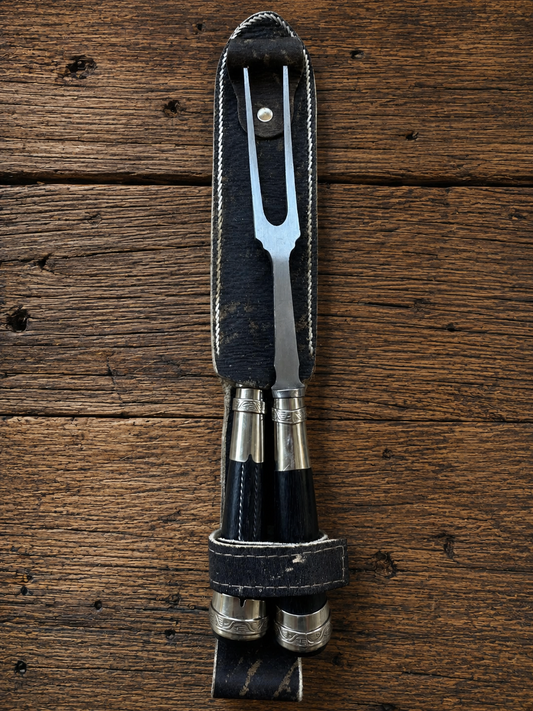 Handcrafted BBQ Set - 18cm Stainless Steel Knife - Old fustic wood & Alpaca Handle