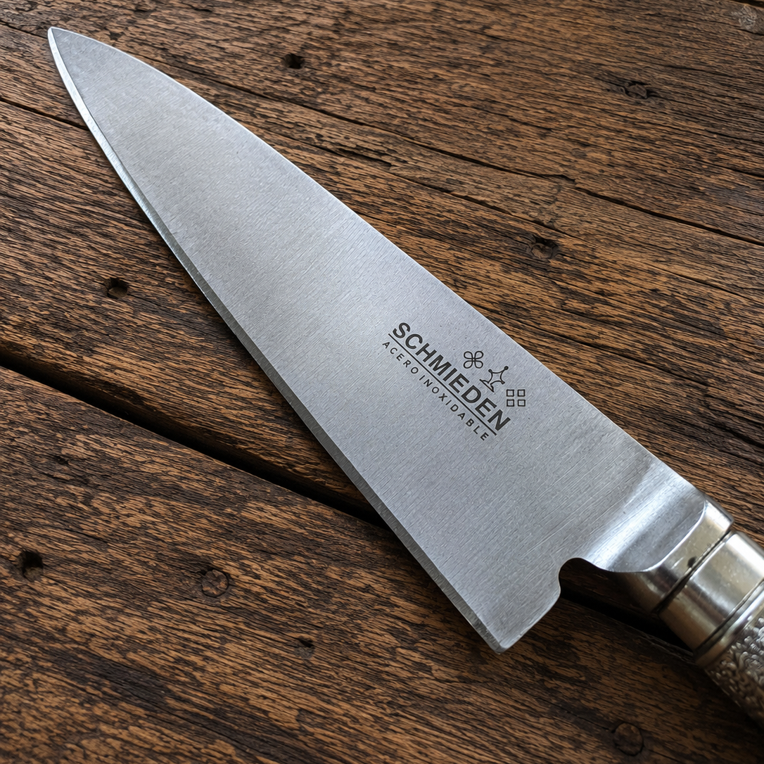 Handcrafted BBQ Set - 18cm Stainless Steel Knife - Natural deer Antler & Alpaca Handle