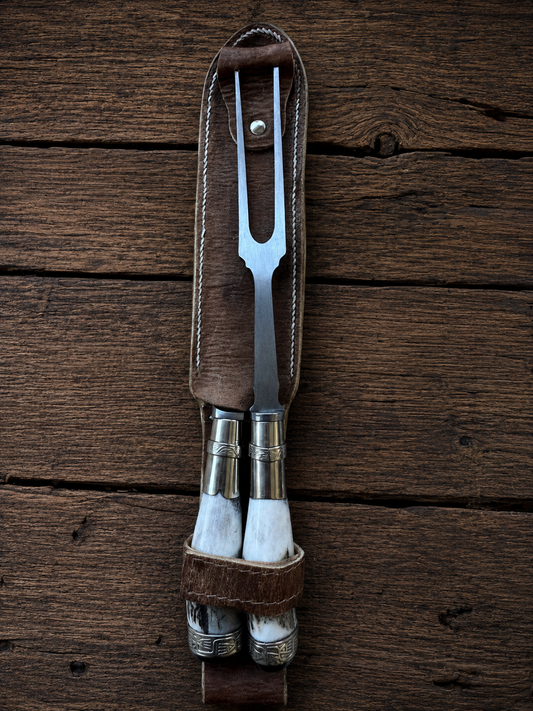Handcrafted BBQ Set - 18cm Stainless Steel Knife - Natural deer Antler & Alpaca Handle