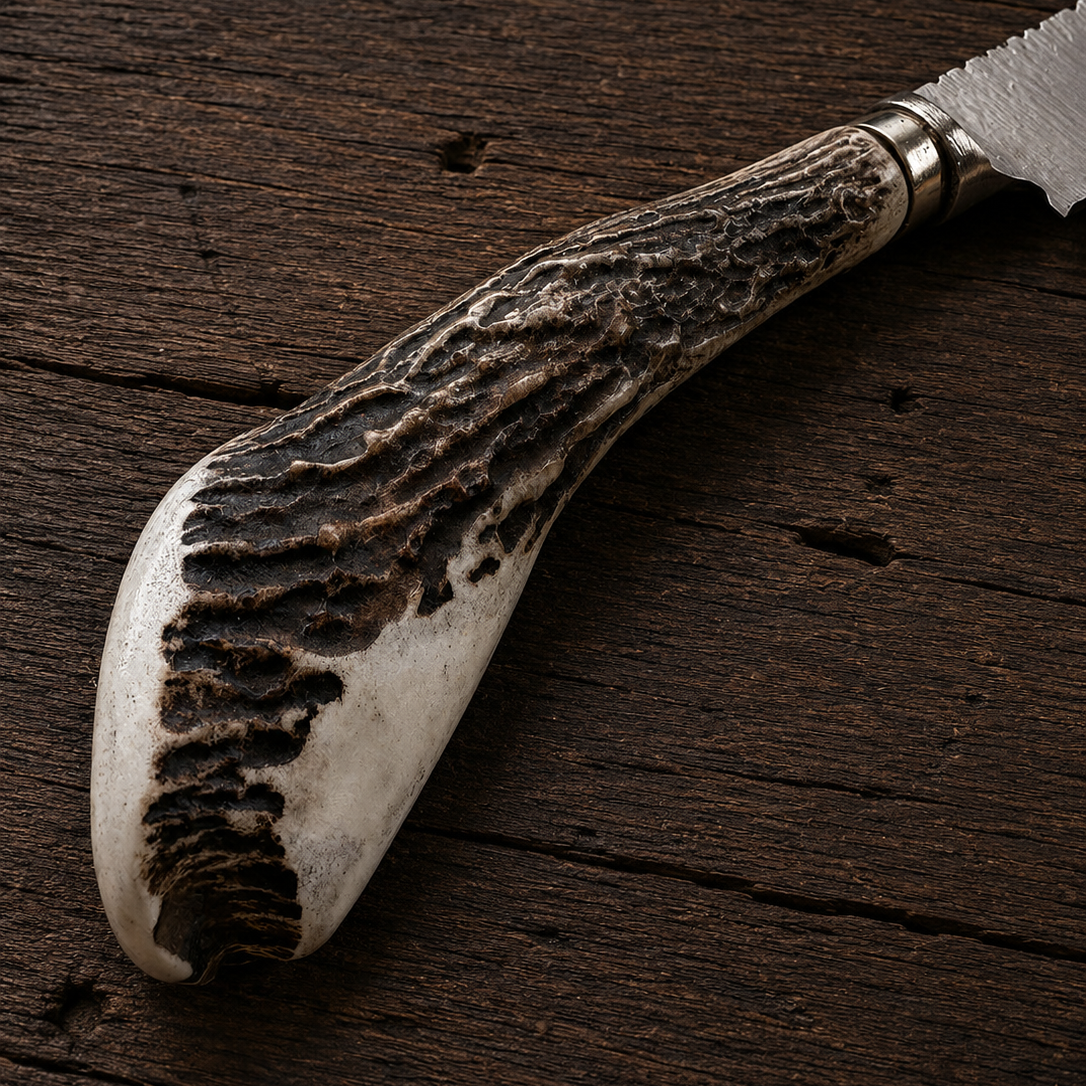 Handcrafted 14cm Molybdenum Vanadium Knife - Natural deer antler Handle