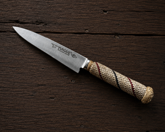 Handcrafted 14cm Molybdenum Vanadium Knife - Rawhide braided Handle