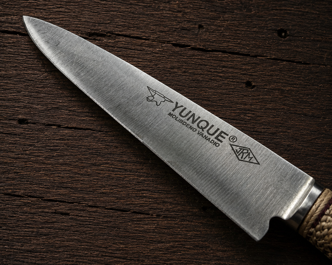 Handcrafted 14cm Molybdenum Vanadium Knife - Rawhide braided Handle