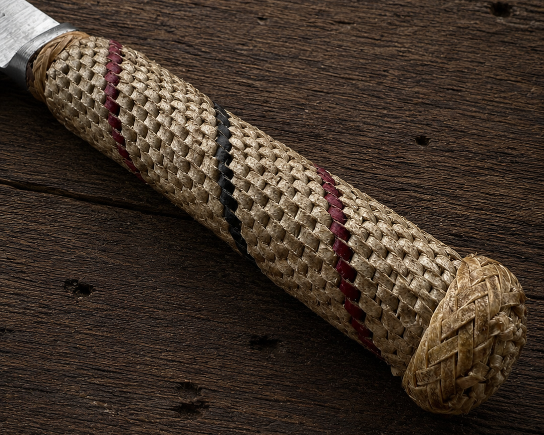 Handcrafted 14cm Molybdenum Vanadium Knife - Rawhide braided Handle