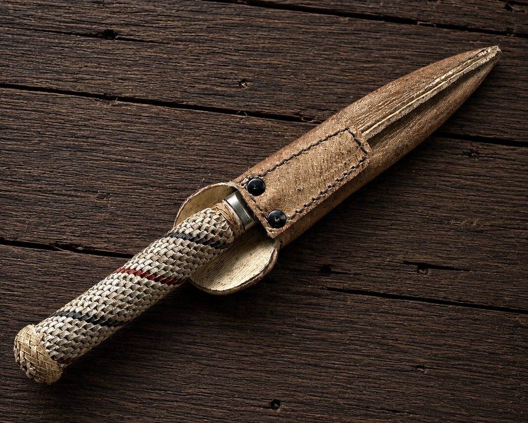 Handcrafted 14cm Molybdenum Vanadium Knife - Rawhide braided Handle