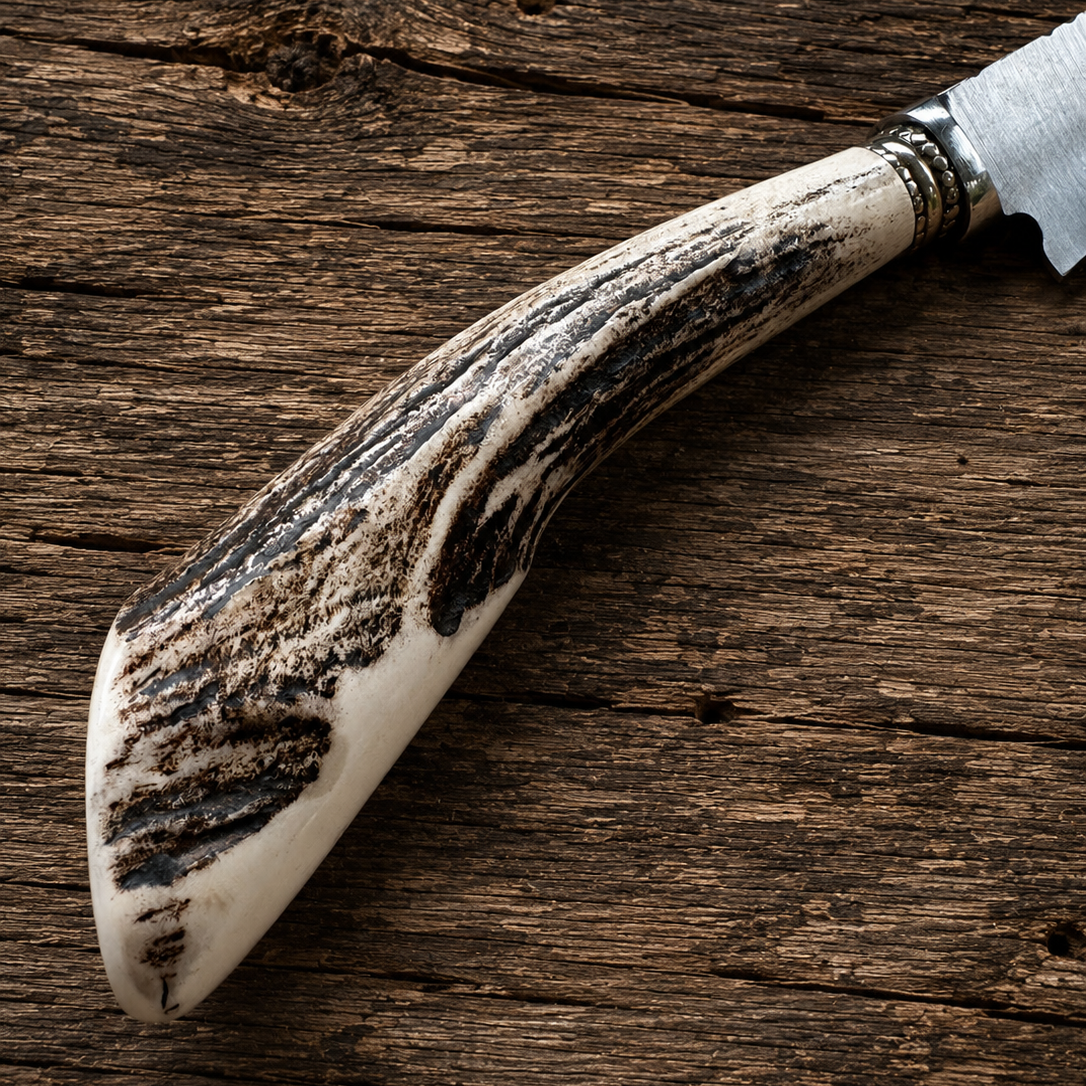 Handcrafted 14cm Molybdenum Vanadium Knife - Natural deer antler Handle