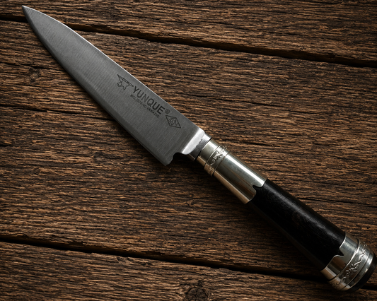 Handcrafted 14cm Molybdenum Vanadium Knife - Old fustic wood & Alpaca Handle