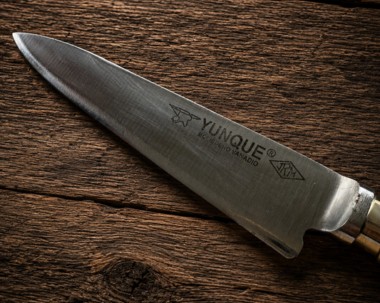 Handcrafted 14cm Molybdenum Vanadium Knife - Old fustic wood & Alpaca Handle