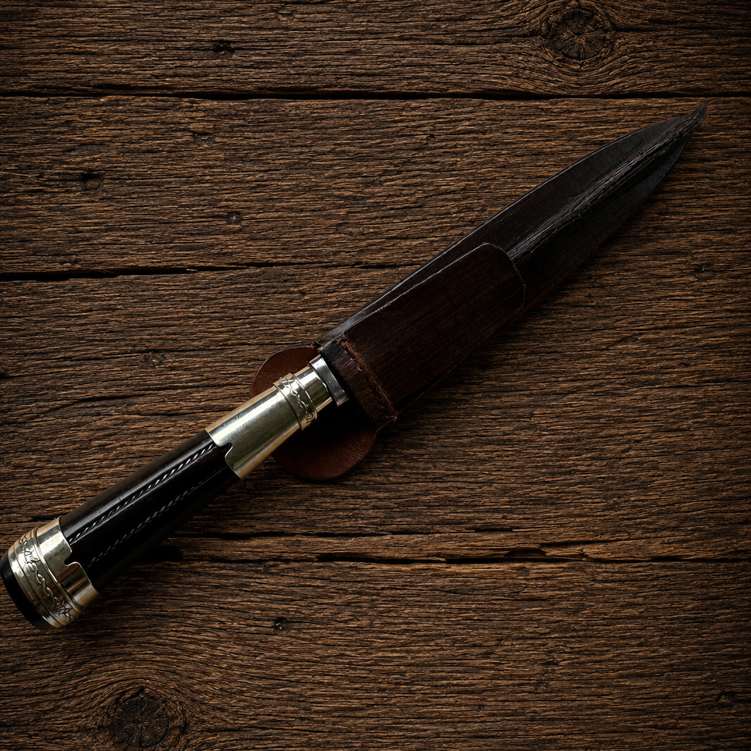 Handcrafted 14cm Molybdenum Vanadium Knife - Old fustic wood & Alpaca Handle