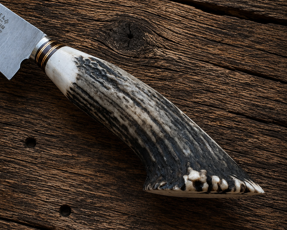 Handcrafted 20cm Stainless steel Knife - Natural deer antler Handle