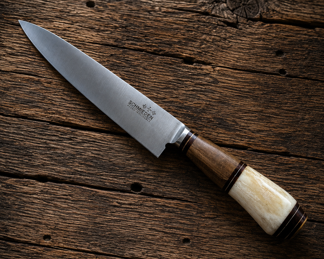 Handcrafted 20cm Stainless steel Knife - Guayubira wood & bovine bone Handle