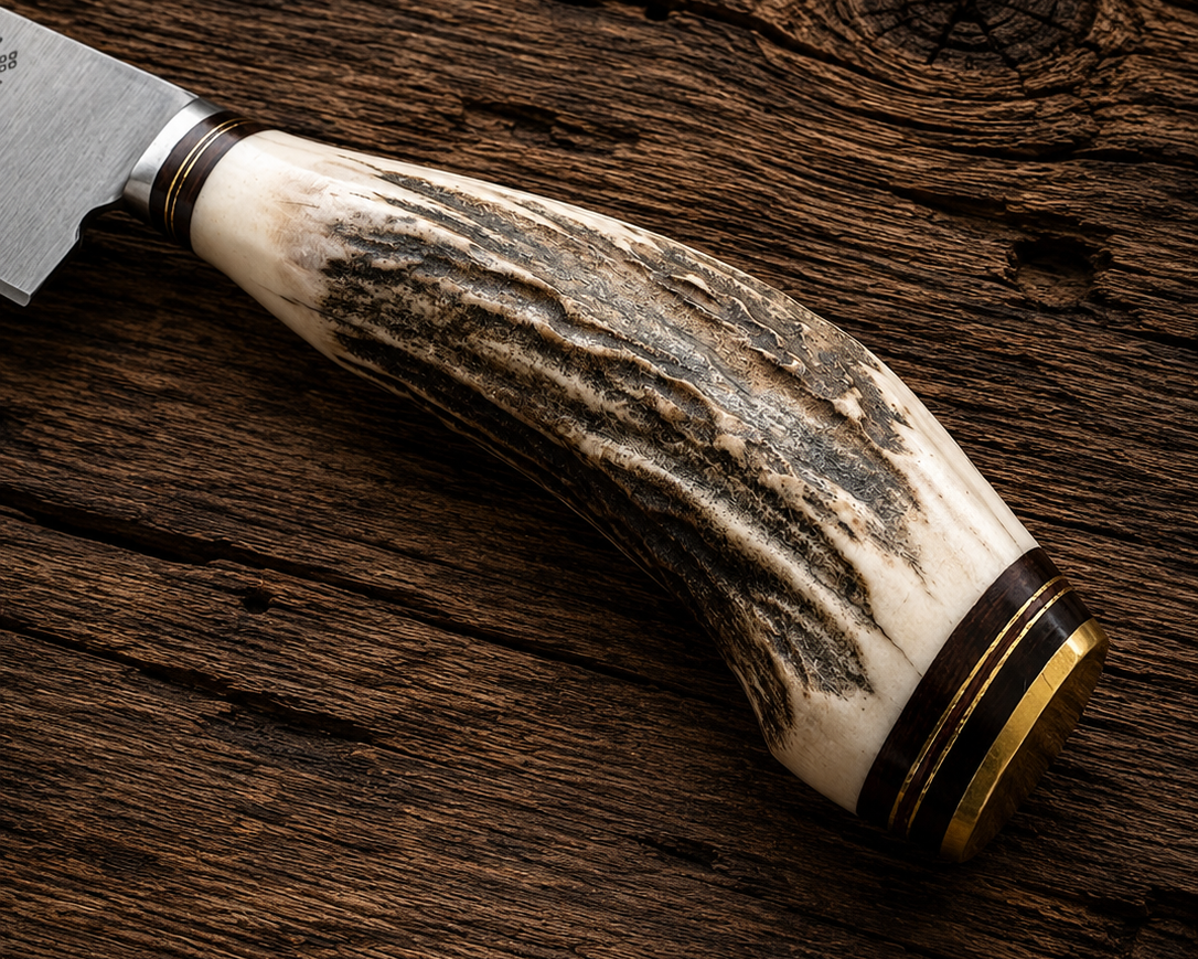 Handcrafted 20cm Stainless steel Knife - Natural deer antler Handle