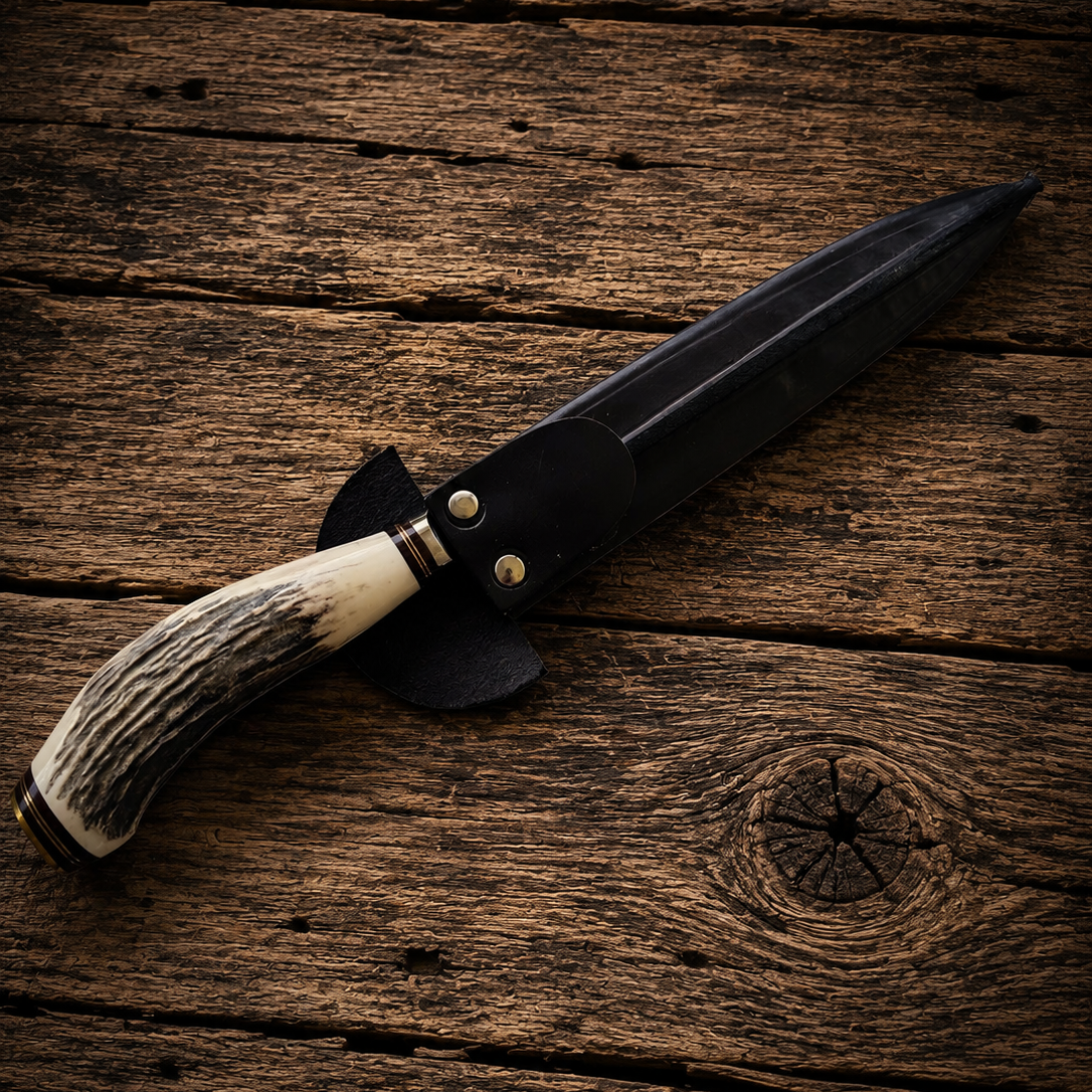 Handcrafted 20cm Stainless steel Knife - Natural deer antler Handle