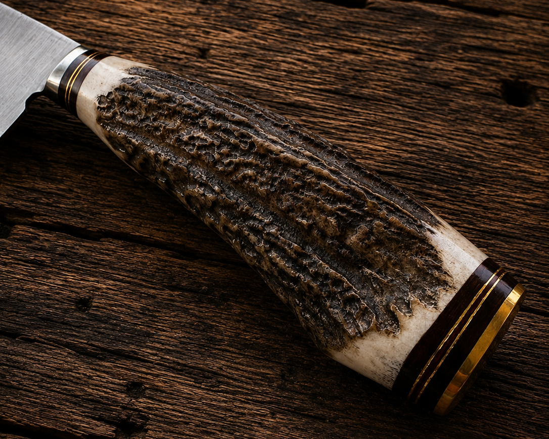 Handcrafted 20cm Stainless steel Knife - Natural deer antler Handle