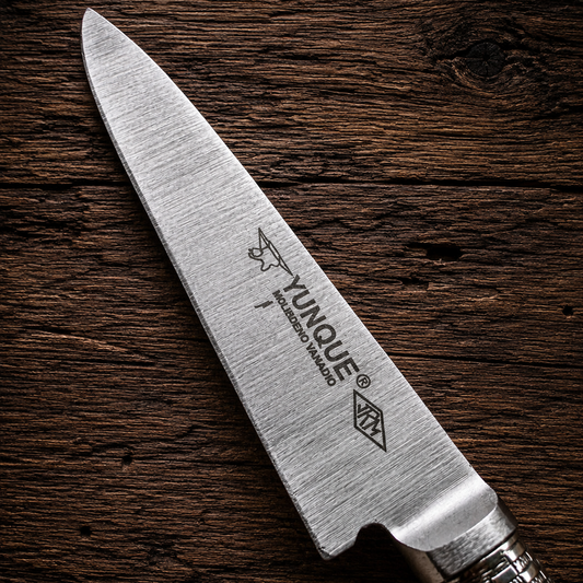 Handcrafted 14cm Molybdenum Vanadium Knife - Guayubira wood & deer antler Handle