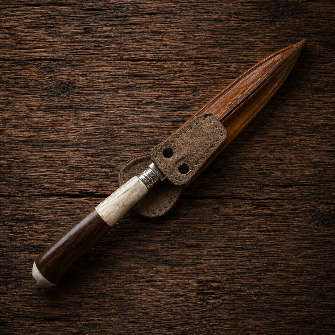 Handcrafted 14cm Molybdenum Vanadium Knife - Guayubira wood & deer antler Handle